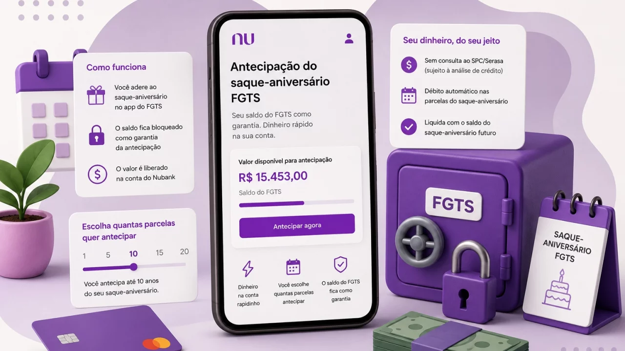 Antecipação do saque-aniversário FGTS no Nubank: quando usar o saldo como garantia exige cuidado