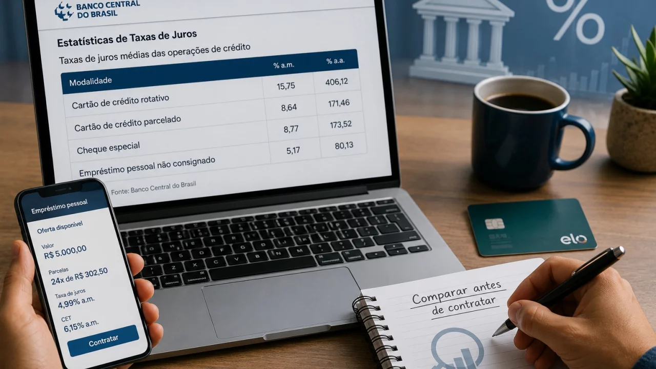 Ranking de juros do Banco Central: como comparar cartão, cheque especial e empréstimo antes de contr