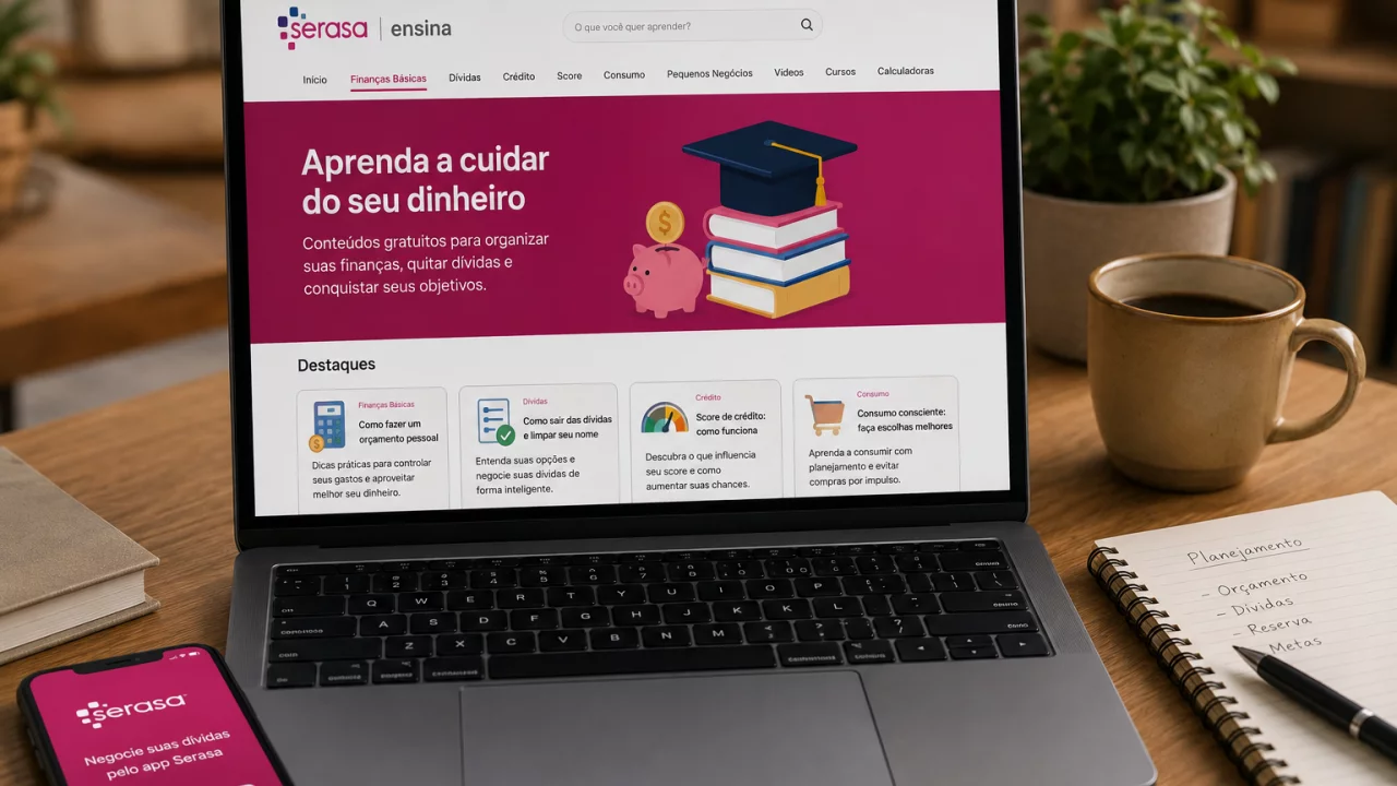 Serasa Ensina: como usar conteúdos gratuitos antes de negociar dívida ou pedir cartão