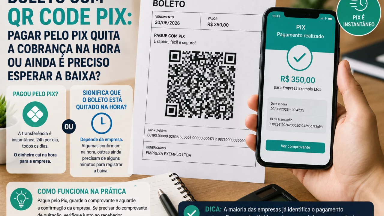 Boleto com QR Code Pix: pagar pelo Pix quita a cobrança na hora ou ainda é preciso esperar a baixa?