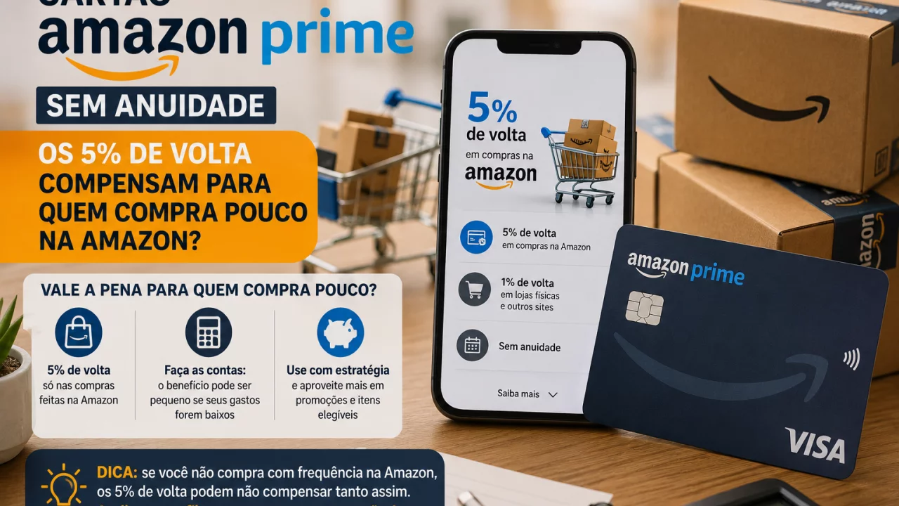 Cartão Amazon Prime sem anuidade: os 5% de volta compensam para quem compra pouco na Amazon?