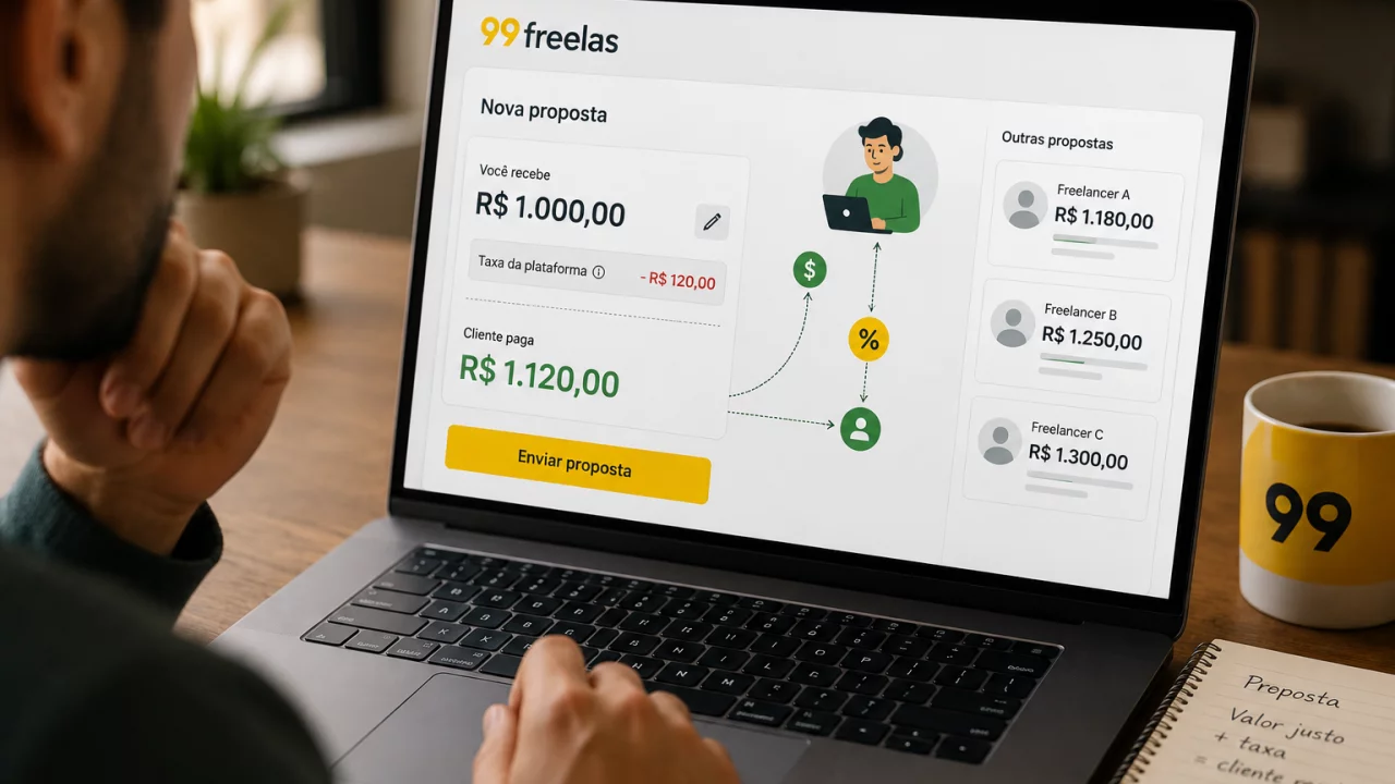 99Freelas para renda extra: como a taxa da plataforma muda o preço da proposta que o cliente recebe?