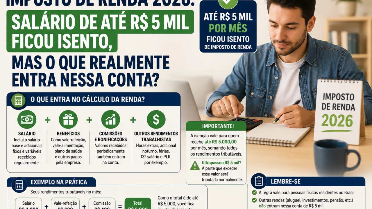 Imposto de Renda 2026: salário de até R$ 5 mil ficou isento, mas o que realmente entra nessa conta?