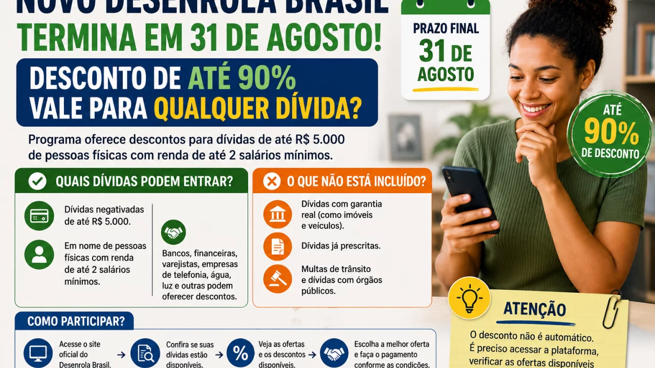 Novo Desenrola Brasil termina em 31 de agosto: desconto de até 90% vale para qualquer dívida?