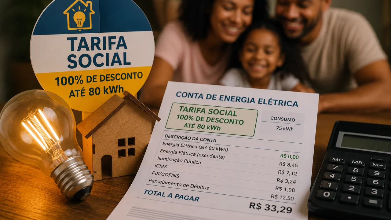 Tarifa Social 2026 dá 100% de desconto até 80 kWh: por que a conta de luz ainda pode vir com valor a