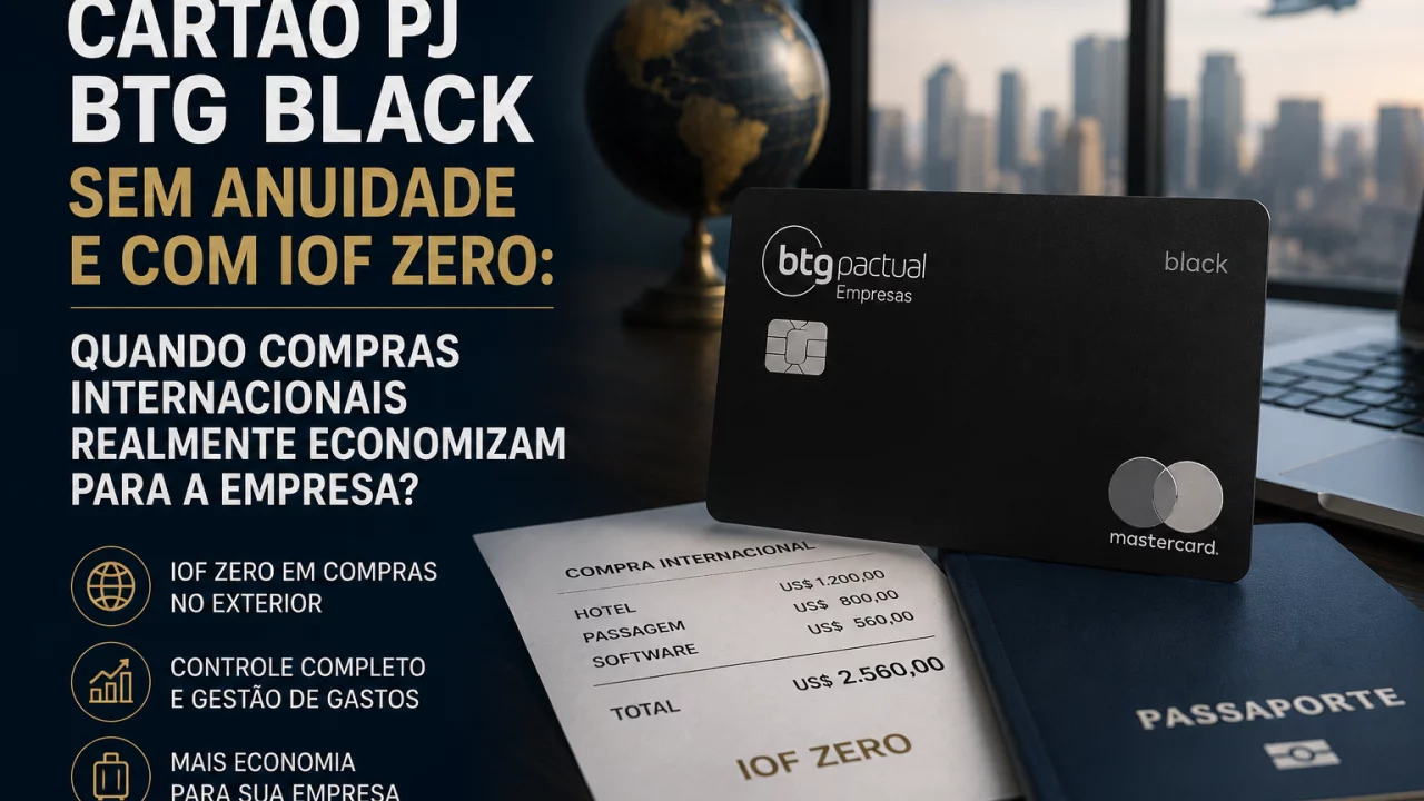 Cartão PJ BTG Black sem anuidade e com IOF Zero: quando compras internacionais realmente economizam
