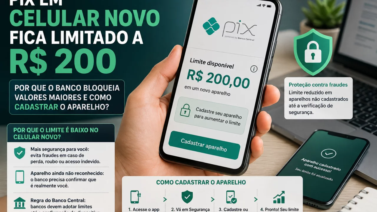 Pix em celular novo fica limitado a R$ 200: por que o banco bloqueia valores maiores e como cadastra