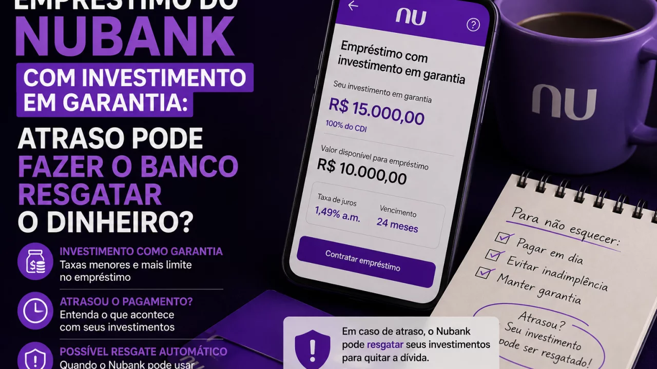 Empréstimo do Nubank com investimento em garantia: atraso pode fazer o banco resgatar o dinheiro?