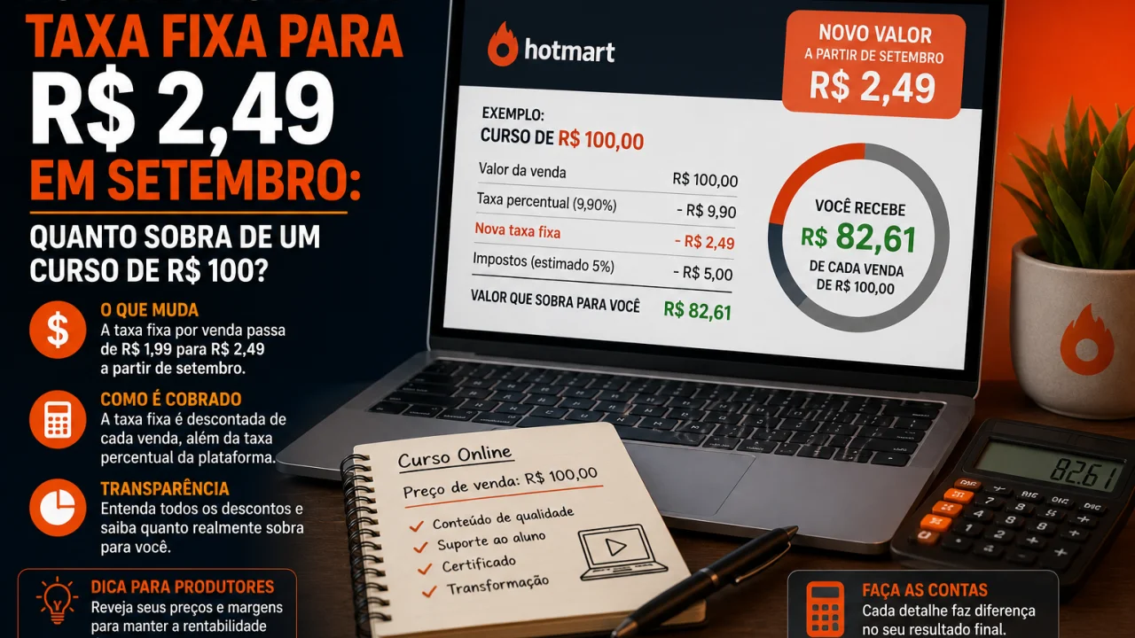 Hotmart aumenta taxa fixa para R$ 2,49 em setembro: quanto sobra de um curso de R$ 100?