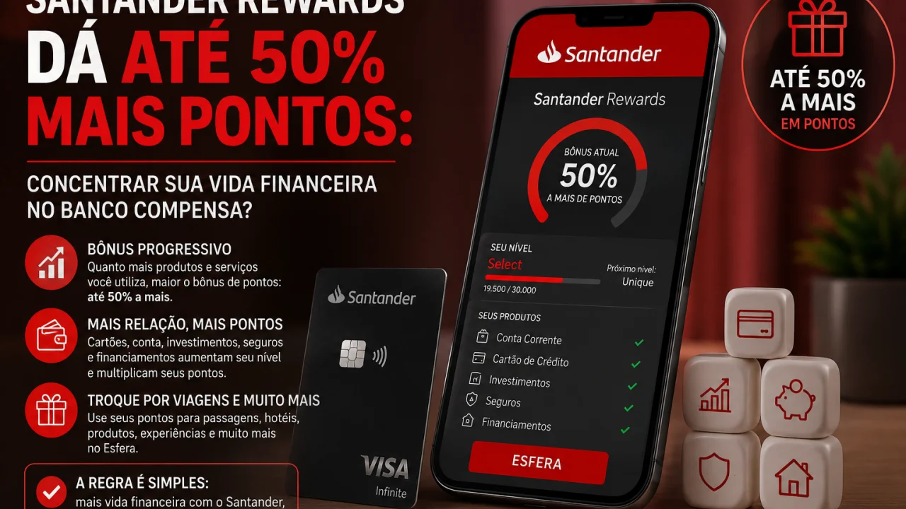 Santander Rewards dá até 50% mais pontos: concentrar sua vida financeira no banco compensa?