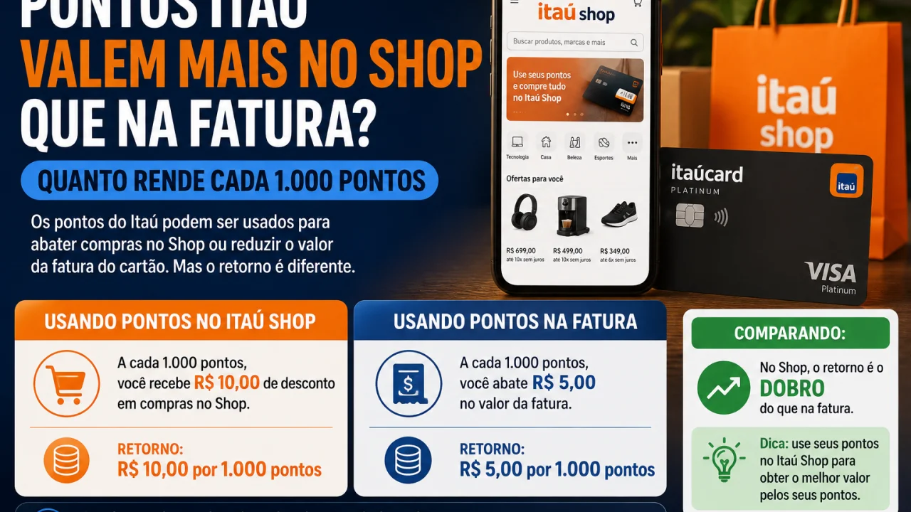 Pontos Itaú valem mais no Shop que na fatura? Quanto rende cada 1.000 pontos