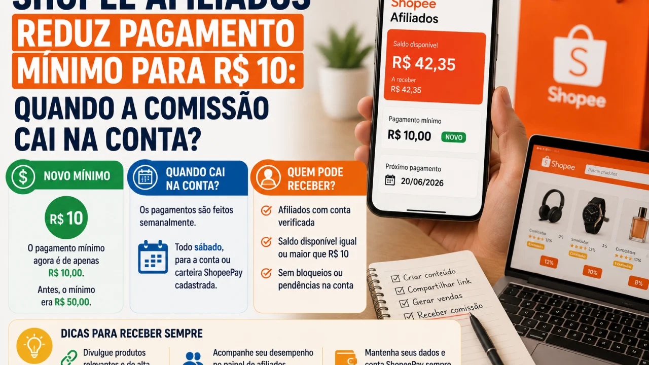 Shopee Afiliados reduz pagamento mínimo para R$ 10: quando a comissão cai na conta?