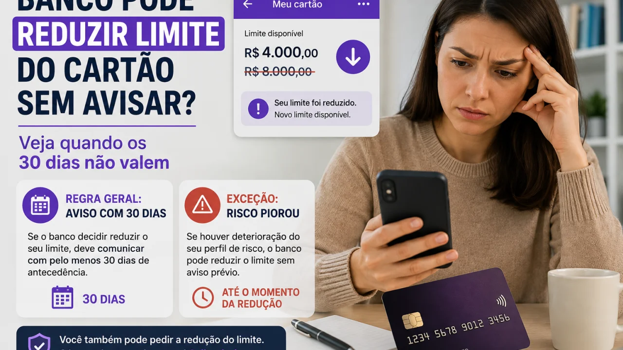 Banco pode reduzir limite do cartão sem avisar? Veja quando os 30 dias não valem