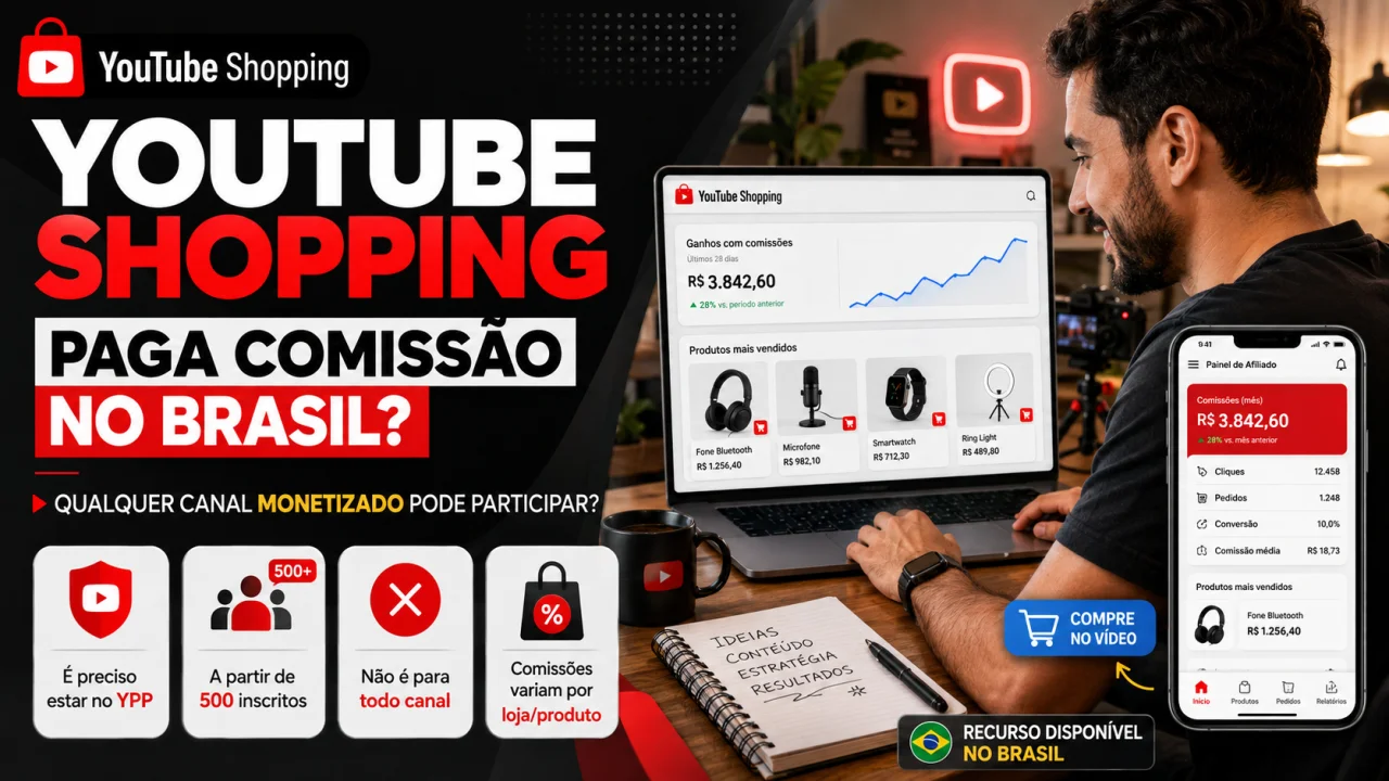 YouTube Shopping paga comissão no Brasil: qualquer canal monetizado pode participar?