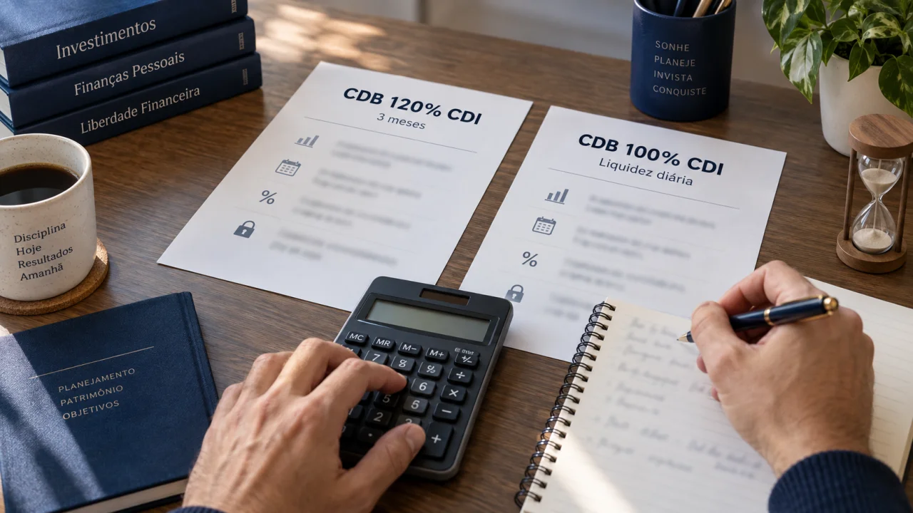 CDB a 120% do CDI por 3 meses ou 100% com liquidez diária: como comparar o rendimento líquido?